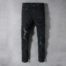 herr designer jeans jeans byxor klassisk svart byxa vit pour hommes rippade moto biker rock jean