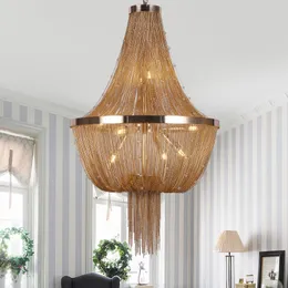 Współczesne Lampy Wisiorek S Złoto / Srebrne / Brązowe Żyrandole Oświetlenie kryte Włoskie Tassel Aluminium Łańcuch do salonu Foyer Home Decor