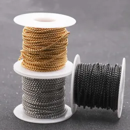 10Yller / rulle 2mm 2,5mm 3mm silver guld svart rostfritt stål bulk Rolo kedja för DIY smycken halsband gör material tillbehör