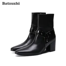 Batzuzhi 7.5cm Высокие каблуки Мужчины сапоги новый черный кожаный Ботильоны мужчин остроконечные Toe Ботильоны для партии Мужчины Свадьба, размер 38-46