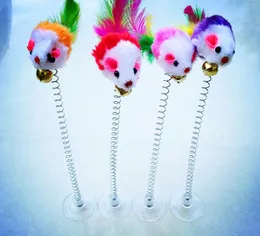 Random Colour Plastic Cat Toys Feather Funny Cat Mice Shape 20 x 10cm False Mouse Pet Products Bottom Sucker Elastic GB1119