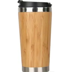 free shipping 15oz Stainless Steel Bamboo Water Bottle Vacuum Insulated Coffee Travel Mug Leakproof Tea Cups Wood Outdoors Mugs Bamboo Tumbl