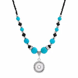 Fashion-National Style Turquoises Pärlor Snap Halsband 55cm Fit DIY 12mm 18mm Snap Knappar Partihandel Julklapp