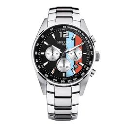 Luxury Mens Klockor 41mm Chronograph Multifunktionell Rostfritt Stål Kvarts Mäns Klocka Super Luminous Deep Vattentät Montre de Luxe