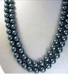 De doble filamento 8-9mm tahitian Negro Azul collar de perlas 18"