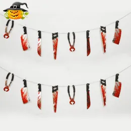 Halloween Plastic Blood Knife Tools Sets Horror Spooky Haunted House Hanging Knife Garland Banner Halloween Decoration