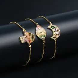 Rainbow Cz Moon Smycken 4mm Rostfritt stål med Hamsa Fatima Hand Charm Armband Lucky Eye Chain Armband för gåva