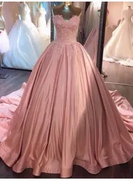 Basit Yeni Varış Pembe Balo Quinceanera Elbiseler Sevgiliye Dantel Aplike Balo Elbise Vestidos 15 Ano Quinceanera Abiye