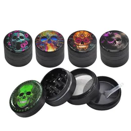 Sugar Skull Pattern Grinder Smoking Multi Flowers Patterned Metal Aluminum Herb Grinders 50MM 4 Piece CNC Teeth Tobacco Herbal Spice Crusher