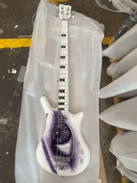 Rare Personalizado 4 Símbolo Cordas um olho Branco Guitarra baixa elétrica, 100% Handmade 26 Frets Preto Bloco embutimento Chrome Hardware