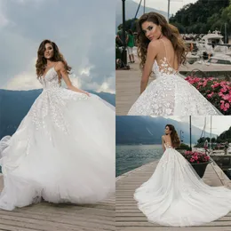 Boho Mistrelli Wedding Dress Jewel Neck Backless Appliqued Lace Cheap Bridal Dress Sweep Train Custom Made Beach Vestidos De Novia