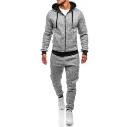 ZOGAA NYA MÄRKEN MEN'S TRACKSUITS Sätter Casual Elastic Waist Långbyxor Zipper Hoodies Solid Sportsuppsättningar för Män Sweatsit