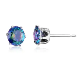 Klassiska män 925 Silver Stud Europe Populära Retro Runda Sex Claws Multi-Color Small Stud Earigns Kvinnor