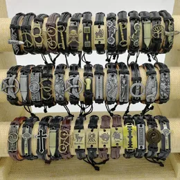 Pack of 50pcs/lot retro leather bangle mixed styles men's women's handmade charm cuff bracelets jewelry gifts