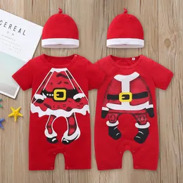 Jul Baby Kläder Tecknad Spädbarn Boy Romper Hat 2pcs Set Kortärmad Nyfödd Tjej Jumpsuits Xmas Toddler Playsuits Baby Kläder 4719