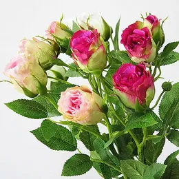 Decorativo 4heads Artificial Rose Ramo Seda + Plástico Flores Simulação Rose Flores para Home Hotel Decoração de Casamento Rose GA679