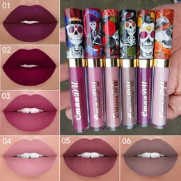 CmaaDu Lip Gloss Skull Design Matte Liquid Lipglosses 6 Colors Waterproof Metal Pearlescent Long-lasting Lips Gloss Wholesale Makeup Lipper R BL