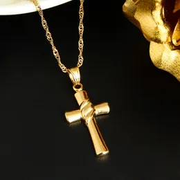 Naszyjniki wisiorek Mały złoty krzyż Naszyjnik Kobiet Dziewczyna Mini urok wisiorek wypełniony złotym kolorem biżuterii ozdoby krucyfiks