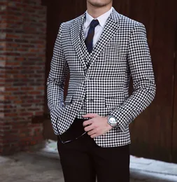 Mens Suits Houndstooth Dogstooth Suits Checkered Tuxedos Blazer Prom Formal Dress Custom Made Made Top Quality Wedding Tuxedos245q