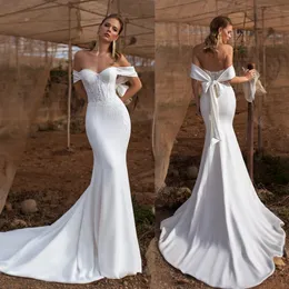 seksowne sukienki z syreną na ramię ślubne sukienki ślubne koronkowe satynowe sukienki ślubne na plaży Satynowe sukienki ślubne