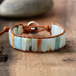 Neue Böhmen Armband Amazonit Einzigen Vintage Leder Wrap Armband Halbedelstein Perlen Manschette Armband Dropshipping