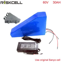 Triangle battery 60v 30ah Ebike lithium battery pack with 50A BMS and 2A fast Charger+bag
