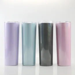 20 uncji Glitter Skinny Tumbler Podwójne ściany Ze Stali Nierdzewnej Puchar Rainbow Water Butelka Izolowane Kawa Kubek Kubek