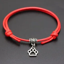 Hot 50pcs / lot Red String Paw Print Charms Lucky Red Cord Regulowane Bransoletki Nowy Prezent Di
