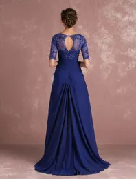 Темно-синие платья для матери невесты с рукавами 1 и 2, 2022, винтажное кружевное платье с v-образным вырезом длиной до пола, вечерняя одежда256a