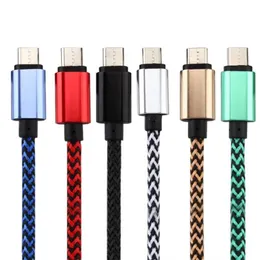 Alloy Micro V8 Typ C Kablar Tyg Nylon flätad USB-data Synkronisering Laddare Kabel för Samsung S3 S4 S6 S7 för HTC LG 1M 2M 3M