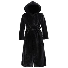 ETOSELL Cappotto in pelliccia sintetica nera da donna spesso invernale casual solido capispalla sottile stile lungo cappotto caldo con cappuccio in pelliccia sintetica in peluche