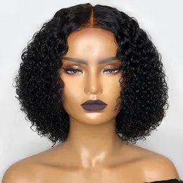 Krótki 4C Afro Bob Full Lace Front Human Hair Wigs Remy Kinky Curly Brazylijski dla kobiet Preck Bielone Węzły 130% Gęstość Diva1