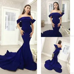 Purpurowe Syrenki Suknie Wieczorowe Off Shoulder Satin Sweep Pociąg Big Bow Gorgeous Prom Dress Formalne Suknie Party Vestido de Novia