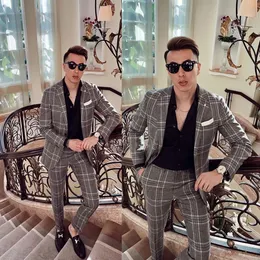 2020 Two Piece Damier Check Groom Suit Wedding Suits For Best Men Slim Fit Groom High Quality Costumes De Mariage Pour Hommes