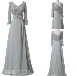 Plus Rozmiar Linia Matka Bride Dresses V Neck 3/4 Z Długim Rękawem Backless Wedding Guest Dress Lace Crystal Sweep Pociąg Suknia wieczorowa