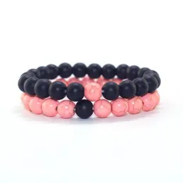 European Hot Men Women Best Friends Armband Vit Howlite och Svart Matt Natursten Beaded Bracelet Lucky Charm Smycken