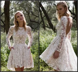 2019 New Limor Rosen Long Sleeve Country Wedding Dresses with Detachable Train Modest Backless Two in One Short Bohemian Beach Wedding Gown
