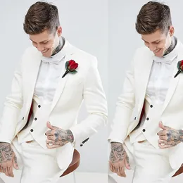 Summer White Men Wedding Tuxedos Beach Notched Lapel Groom Nosić spodnie Garnitury Formalne Najlepsze Mężczyźni Slim Fit Blazer Kurtki (kurtka + spodnie)