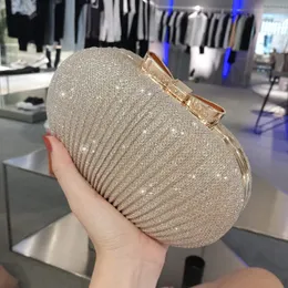 Goldene Abend-Clutch-Tasche für Damen, Hochzeit, glänzende Handtaschen, Braut-Clutch mit Metallschleife, Ketten-Umhängetasche