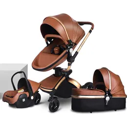 Роскошная детская коляска 3 в 1 с отдельной золотой рамкой CarryCot 360 градусов Вращается высокая детская карета ландшафт для новорожденного