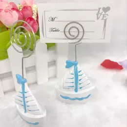 50PCS Beach Themed Wedding Favors Blue Sailboat Place Card Holder Sailing Photo Holders