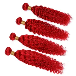 Brazylijski Ludzki Włosy Jasne Czerwone Głębokie Wave Wiązki Wiązki 4 SZTUK Lot Pure Red Deep Curly Wave Virgin Remy Human Włosów Wener Extensions 10-30 "
