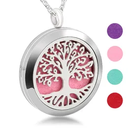 Hot Life Tree Essential Oil Necklace 316L Stainless Steel Hollow Aroma Pendant For Woman