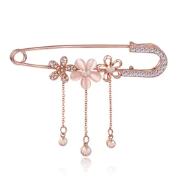 Wholesale Hijab Pins Rose Gold plated Safety Pin Brooch Fashion Rhinestone Men Brooches For Suit Scarves Corsage Sweater Collar