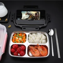 304 Stainless Steel Japanese Lunch Box With Spoon and Chopstick Microwave Bento Box For Kids School Picnic Food Container