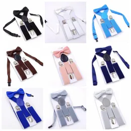 Children Kids Suspender Sets Solid Belt Bowtie Set Clip On Y Back Braces Christmas Kids Gift 21 Colors DW5732