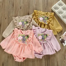 Baby girls rompers kläder toddle 3d blommor jumpsuits nyfödda triangel onesies spädbarn mode bodysuits barn prinsessa bomull toppar d6285