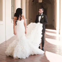 Querida sereia vestidos de casamento em cascata babados trem varredura verão sem costas vestidos de casamento nupcial elegante robe de mariee