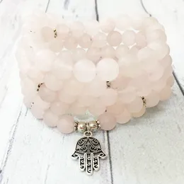 MG0477 New Design 8 mm Matte Rose Quartz Necklace For Women Hamsa Charm 108 Mala Bracelet Personal Energy Yoga Bracelet