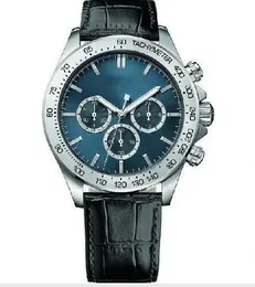 moda clássica frete grátis Quartz Chronograph Men's Watch 1513176 Men's Black Leather Band Blue Dial Chronograph watch + box